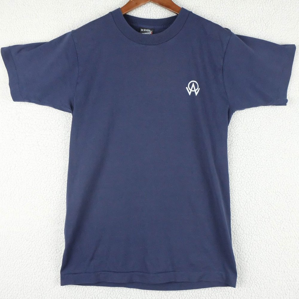 Screen Stars Best T Shirt Womens Medium Navy Blue Vintage Crew Short Sleeve 90s